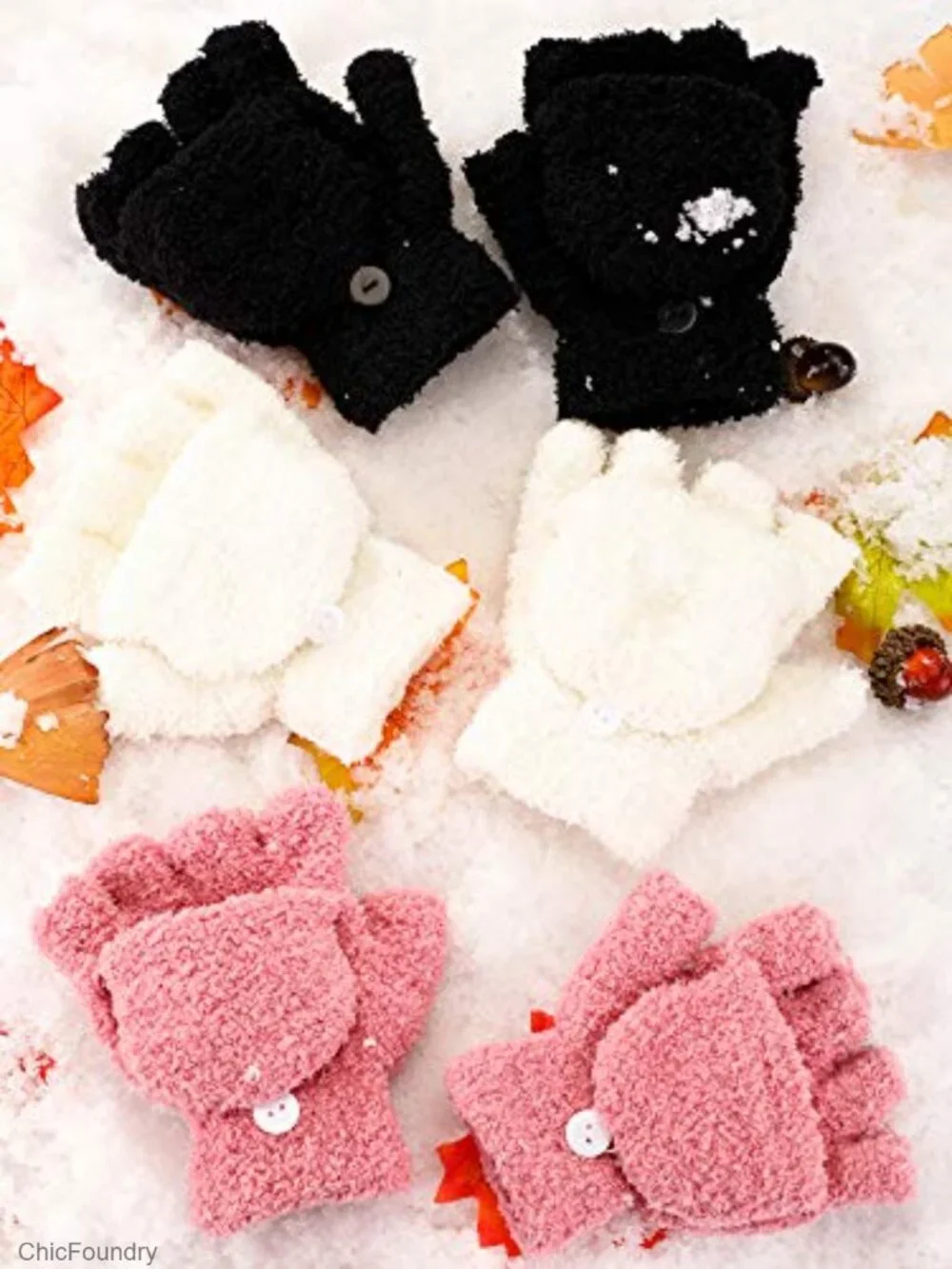 3 Pairs Kids Warm Knitted Winter Gloves Full Fingers for Boys Girls 4-12